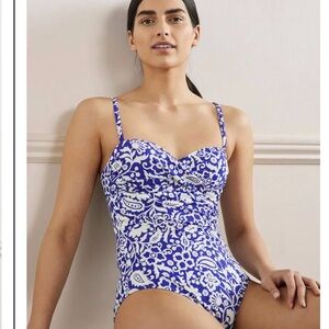 NWT Boden Catania Blue and White Floral Swimsuit 36D